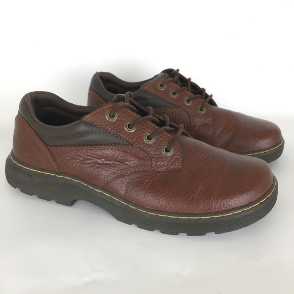 Dr. Doc Martens Shoes Slip Resistant Brown Leather AW004 4 Eye Oxford Mens Sz 10 - Picture 1 of 13